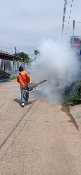 กองสาธารณสุขและสิ่งแวดล้อม เทศบาลตำบลปักธงชัย ออกพ่นหมอกควัน เพื่อกำจัดยุงลายพาหะนำโรคไข้เลือดออกให้กับประชาชนในพื้นที่